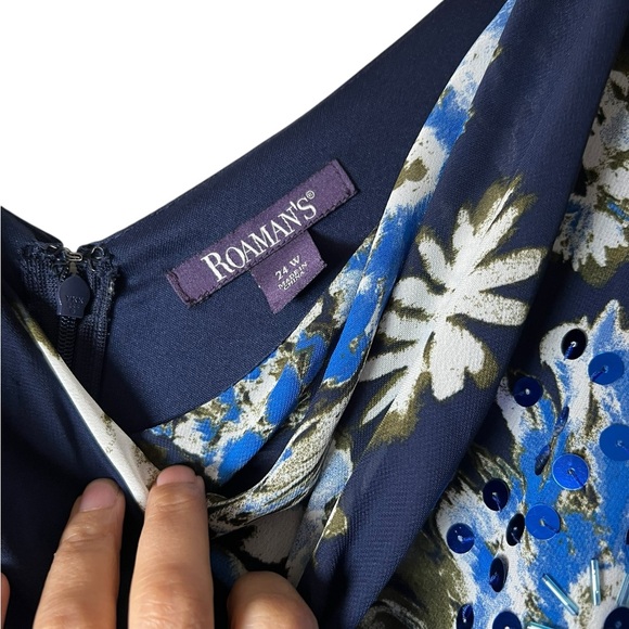 Roaman's Floral Sequin Flutter Sleeve Gown Handkerchief Hem maxi dress 24w - Picture 4 of 10